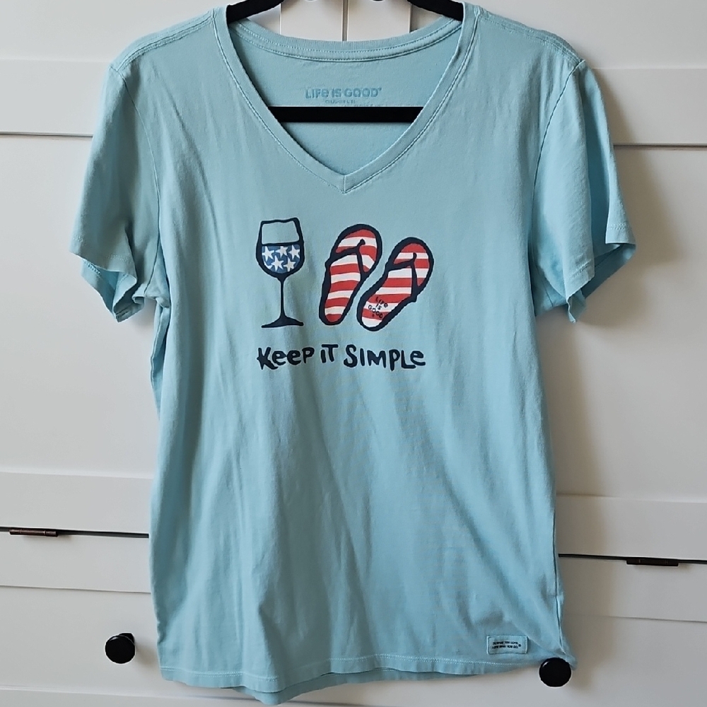 Life Is Good Blue Tee with Patriotic Graphic - Size M NWT